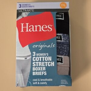 Hanes Women's Cotton Stretch Boxer Briefs - Black, Gray, Patterned Size 7L